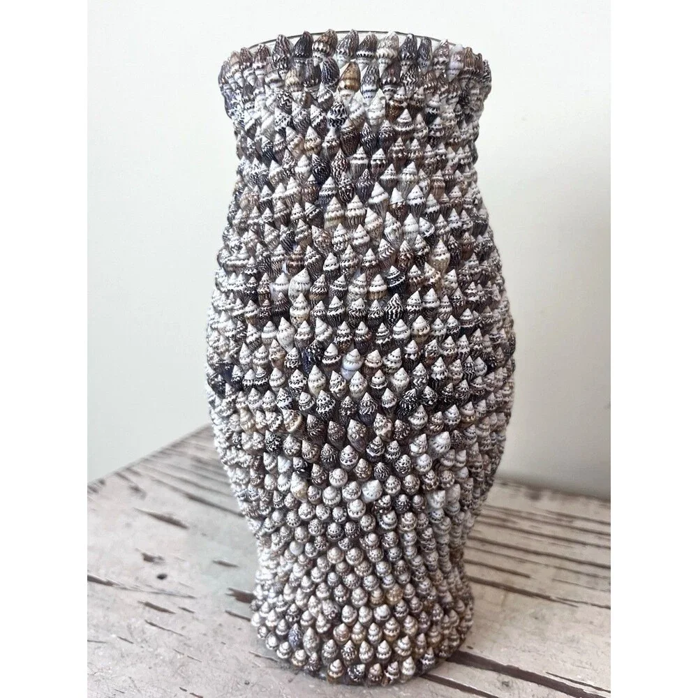 Vintage Handcrafted Marginella Sea Shell Candle Dome Covered Entirely In Shells